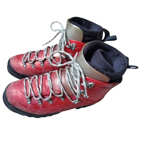 Scarpa Omega Mountaineering Ice Climbing Red Plastic Boots Men UK 9 READ SCUFFS - Picture 2 of 16